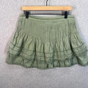 Free People Summer Nights Mini Skirt Layered Lace Fringe Green Women's Size 10